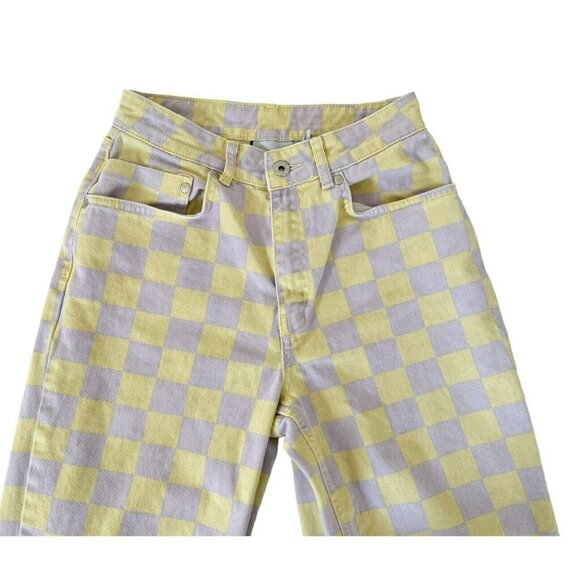 Ragged Jeans Womens Sz 24 Yellow & Purple Beat Checkerboard Combat Jeans - Picture 3 of 10